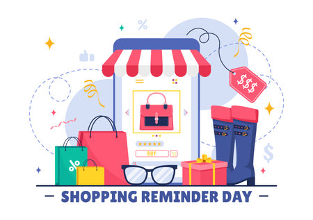 Shopping Reminder Day Vector Illustration for 26th November, featuring a Paper Bag and Items in a National Holiday Flat Style Cartoon Backgroundのイラスト素材