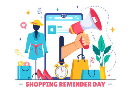 Shopping Reminder Day Vector Illustration for 26th November, featuring a Paper Bag and Items in a National Holiday Flat Style Cartoon Backgroundのイラスト素材