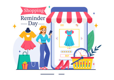 Shopping Reminder Day Vector Illustration for 26th November, featuring a Paper Bag and Items in a National Holiday Flat Style Cartoon Backgroundのイラスト素材