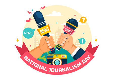 National Journalism Day Vector Illustration Recognizing and Appreciating the Tireless Efforts of Journalists, Featuring Tools and Equipment Designのイラスト素材