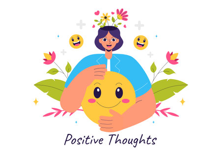 Positive Thoughts Vector Illustration featuring a Positive Mindset Symbolizing Creativity and Dreams in a Flat Style Cartoon Backgroundのイラスト素材
