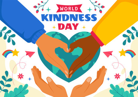 Happy World Kindness Day Vector Illustration on November 13, featuring the Earth and Love to Promote Charitable Assistance in a Flat Style Backgroundのイラスト素材