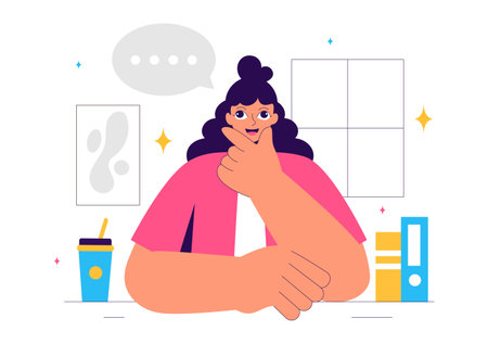 Vector Illustration of People Daydreaming, Imagining, and Fantasizing in Thought Bubbles in a Flat Style Cartoon Backgroundのイラスト素材