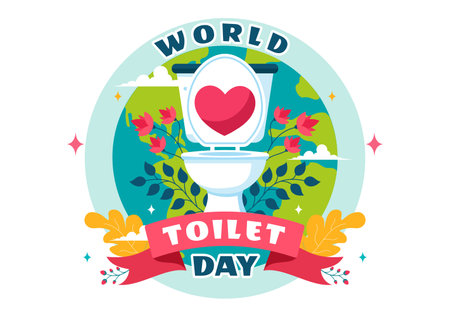 World Toilet Day Vector Illustration on November 19, featuring Earth and Bathroom Hygiene Equipment for Awareness in a Flat Style Cartoon Backgroundのイラスト素材