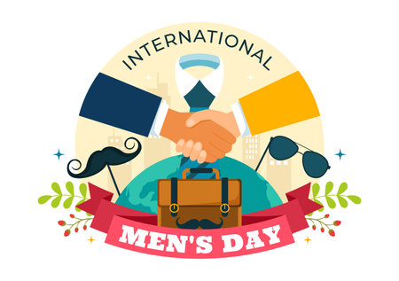 International Men's Day Vector Illustration on November 19 Featuring Men's Accessories like Ties and Mustaches in a Flat Style Cartoon Backgroundのイラスト素材