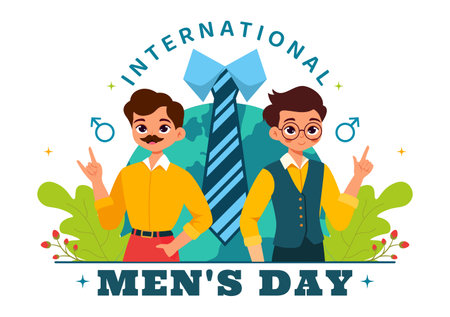 International Men's Day Vector Illustration on November 19 Featuring Men's Accessories like Ties and Mustaches in a Flat Style Cartoon Backgroundのイラスト素材