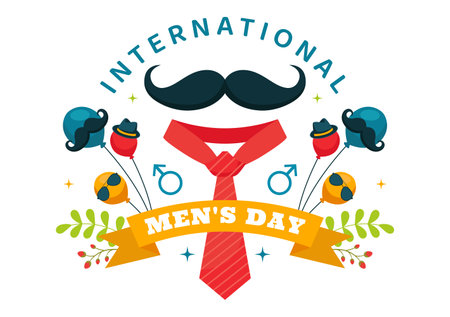 International Men's Day Vector Illustration on November 19 Featuring Men's Accessories like Ties and Mustaches in a Flat Style Cartoon Backgroundのイラスト素材
