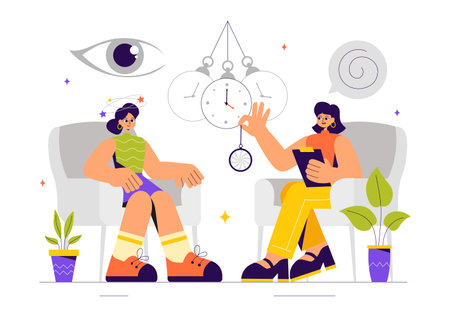 Hypnosis Vector Illustration featuring Black and White Spiral Patterns to Induce an Altered State of Mind for Treatment Services in a Flat Backgroundのイラスト素材