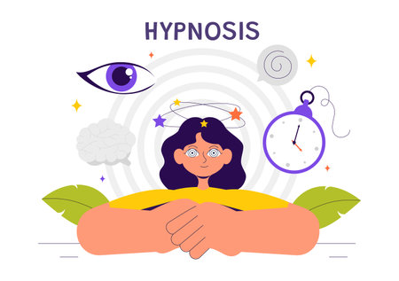 Hypnosis Vector Illustration featuring Black and White Spiral Patterns to Induce an Altered State of Mind for Treatment Services in a Flat Backgroundのイラスト素材