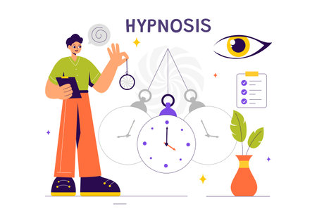 Hypnosis Vector Illustration featuring Black and White Spiral Patterns to Induce an Altered State of Mind for Treatment Services in a Flat Backgroundのイラスト素材