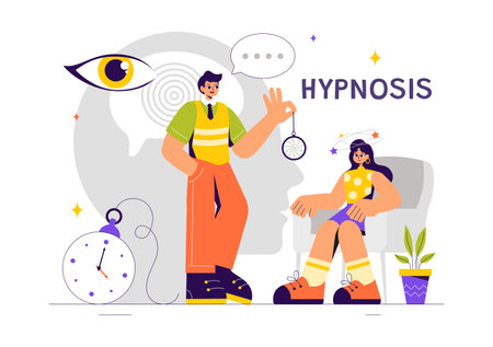 Hypnosis Vector Illustration featuring Black and White Spiral Patterns to Induce an Altered State of Mind for Treatment Services in a Flat Backgroundのイラスト素材