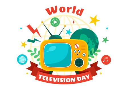 World Television Day Vector Illustration on November 21, Featuring TV and Global Broadcasting Concepts in a Flat Style Cartoon Backgroundのイラスト素材