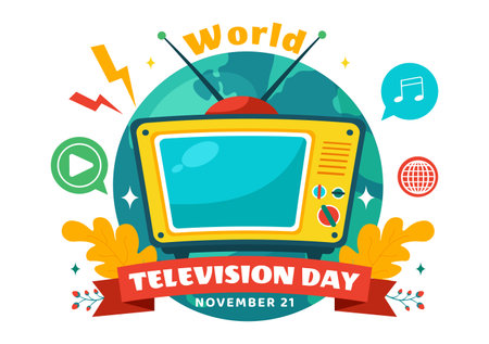 World Television Day Vector Illustration on November 21, Featuring TV and Global Broadcasting Concepts in a Flat Style Cartoon Backgroundのイラスト素材