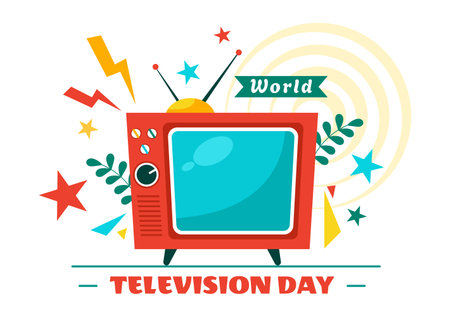 World Television Day Vector Illustration on November 21, Featuring TV and Global Broadcasting Concepts in a Flat Style Cartoon Backgroundのイラスト素材