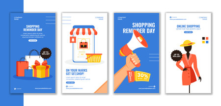 Shopping Reminder Day Social Media Stories Flat Cartoon Hand Drawn Templates Background Illustrationの写真素材