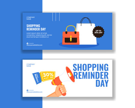 Shopping Reminder Day Horizontal Banner Flat Cartoon Hand Drawn Templates Background Illustrationの写真素材