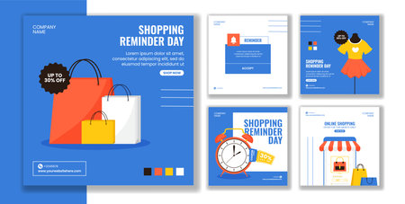 Shopping Reminder Day Social Media Post Flat Cartoon Hand Drawn Templates Background Illustrationの写真素材
