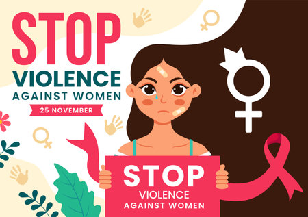 International Day for the Elimination of Violence Against Women Vector Illustration on 25 November with Girls and Flower Background Cartoon Designのイラスト素材