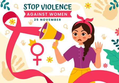 International Day for the Elimination of Violence Against Women Vector Illustration on 25 November with Girls and Flower Background Cartoon Designのイラスト素材