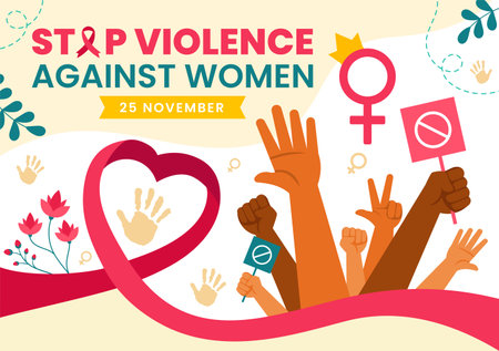 International Day for the Elimination of Violence Against Women Vector Illustration on 25 November with Girls and Flower Background Cartoon Designのイラスト素材