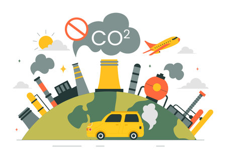 Carbon Dioxide or CO2 Vector Illustration Emphasizing the Importance of Saving Planet Earth from Climate Change in a Flat Cartoon Backgroundのイラスト素材