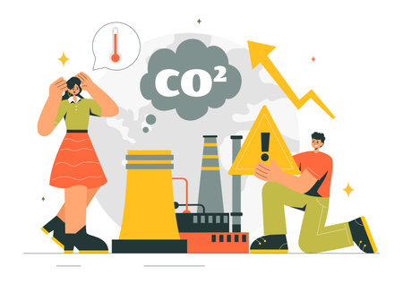 Carbon Dioxide or CO2 Vector Illustration Emphasizing the Importance of Saving Planet Earth from Climate Change in a Flat Cartoon Backgroundのイラスト素材