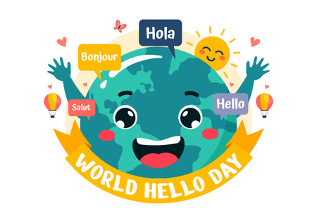 World Hello Day Vector Illustration on November 21 with Speech Bubbles Displaying Greetings in Multiple Languages from Around the in a Backgroundのイラスト素材