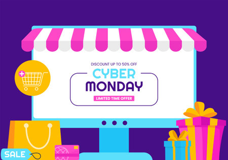 Cyber Monday Discount Event Illustration with Hand Drawn Cartoon Backgroundのイラスト素材