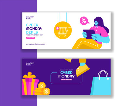 Cyber Monday Flat Style Illustration Template for Horizontal Banner Marketingのイラスト素材