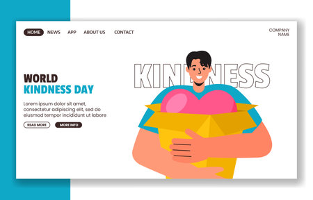Social Media Landing Page Templates Celebrating World Kindness Day in Cartoon Styleのイラスト素材
