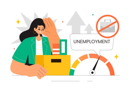 Unemployment Rate Vector Illustration featuring Numerous Individuals Searching for Jobs, Economic Downturns and financial Crises in a Backgroundのイラスト素材