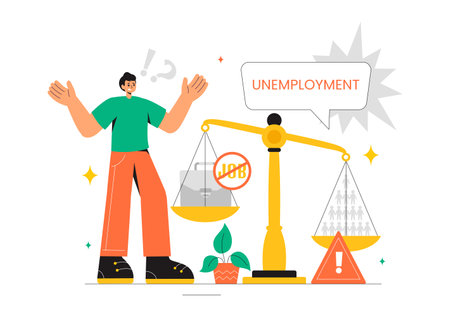 Unemployment Rate Vector Illustration featuring Numerous Individuals Searching for Jobs, Economic Downturns and financial Crises in a Backgroundのイラスト素材
