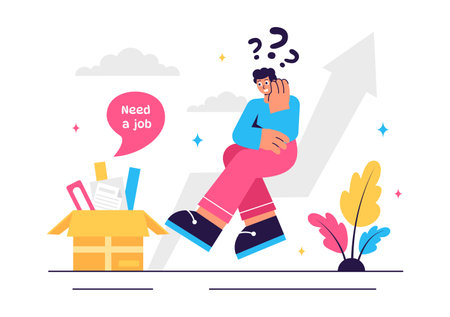 Unemployment Rate Vector Illustration featuring individuals actively searching for Jobs Amid Economic Downturns and Financial Crises in a Backgroundのイラスト素材