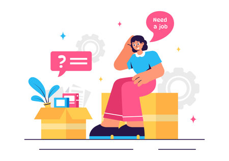 Unemployment Rate Vector Illustration featuring individuals actively searching for Jobs Amid Economic Downturns and Financial Crises in a Backgroundのイラスト素材