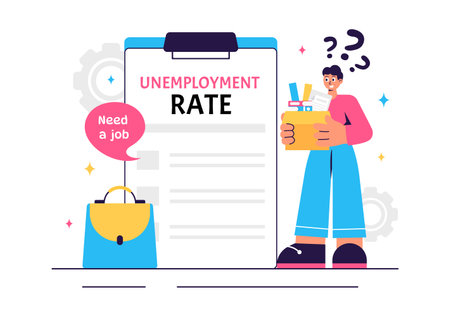 Unemployment Rate Vector Illustration featuring individuals actively searching for Jobs Amid Economic Downturns and Financial Crises in a Backgroundのイラスト素材