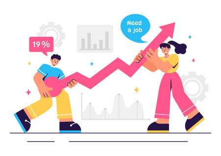 Unemployment Rate Vector Illustration featuring individuals actively searching for Jobs Amid Economic Downturns and Financial Crises in a Backgroundのイラスト素材