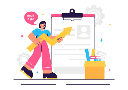 Unemployment Rate Vector Illustration featuring individuals actively searching for Jobs Amid Economic Downturns and Financial Crises in a Backgroundのイラスト素材