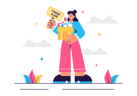 Unemployment Rate Vector Illustration featuring individuals actively searching for Jobs Amid Economic Downturns and Financial Crises in a Backgroundのイラスト素材