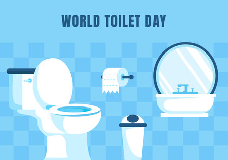 World Toilet Day Flat Cartoon Template for Social Media Background Campaignsのイラスト素材