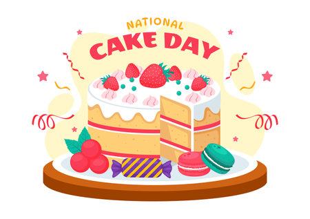 National Cake Day Vector Illustration Celebrating the Holiday on November 26, featuring a Variety of...