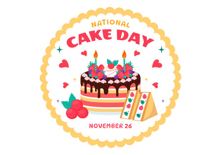 National Cake Day Vector Illustration Celebrating the Holiday on November 26, featuring a Variety of...