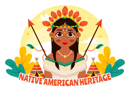 Native American Heritage Day Vector Illustration Celebrating Indigenous Tribal Culture and Traditions in a Flat Style Cartoon Backgroundのイラスト素材