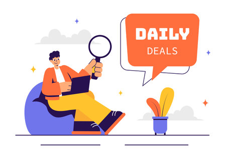 Daily Deals Vector Illustration Showcasing Various Shopping Items with Increasing Discounts to Ideal for Promotions, Sales, and E-Commerce Backgroundのイラスト素材