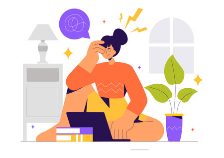 Migraine Vector Illustration of People Suffering from Headaches, Stress, Multitasking, and Migraines in a Healthcare Flat Style Cartoon Backgroundのイラスト素材