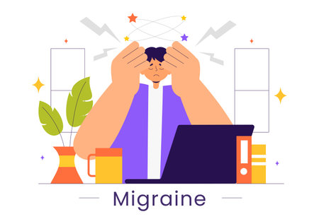 Migraine Vector Illustration of People Suffering from Headaches, Stress, Multitasking, and Migraines in a Healthcare Flat Style Cartoon Backgroundのイラスト素材