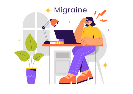 Migraine Vector Illustration of People Suffering from Headaches, Stress, Multitasking, and Migraines in a Healthcare Flat Style Cartoon Backgroundのイラスト素材
