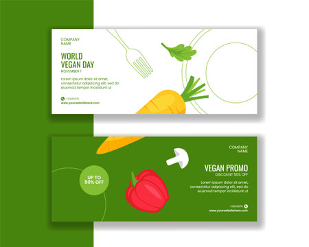 World Vegan Day Celebration Horizontal Banner Flat Cartoon Backgroundのイラスト素材