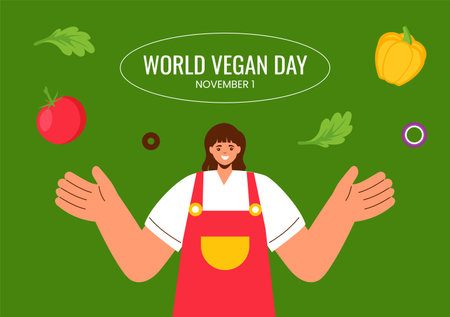 World Vegan Day Social Media Background with Hand-Drawn Templateのイラスト素材