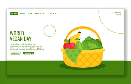 World Vegan Day Illustration for Social Media Landing Page with Flat Hand-Drawn Styleのイラスト素材