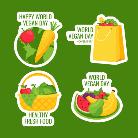 Social Media Label Template for World Vegan Day in Flat Illustrationのイラスト素材